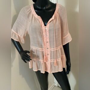 Zac & Rachel Pink Flutter Sleeve Blouse with Ruffled Details
